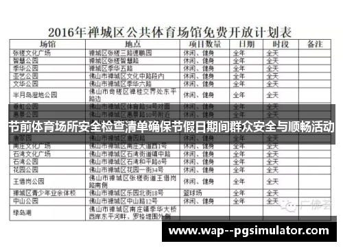 节前体育场所安全检查清单确保节假日期间群众安全与顺畅活动