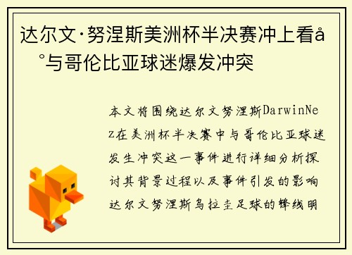 达尔文·努涅斯美洲杯半决赛冲上看台与哥伦比亚球迷爆发冲突