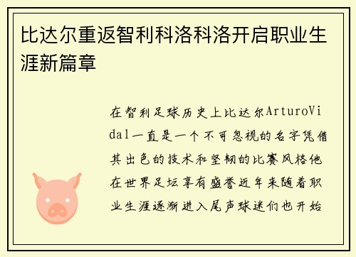 比达尔重返智利科洛科洛开启职业生涯新篇章